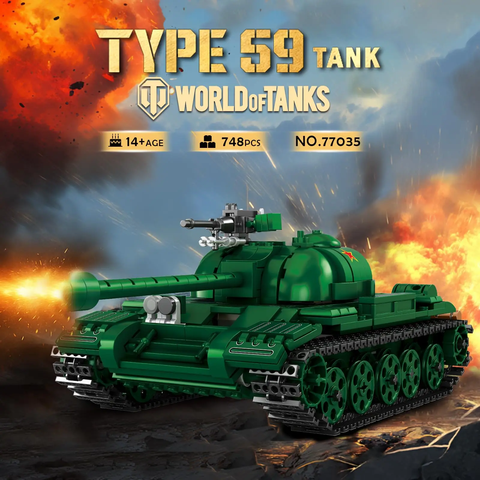 

748PCS Type 59 Military Tank Building Blocks1:30 Scale Model Toy 360° Rotatable Turret Movable Track Educational Collection Gift