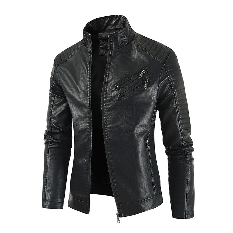 Men's Pu Leather Jacket Zipper Casual Top Youth Locomotive Suit Leather Jacket