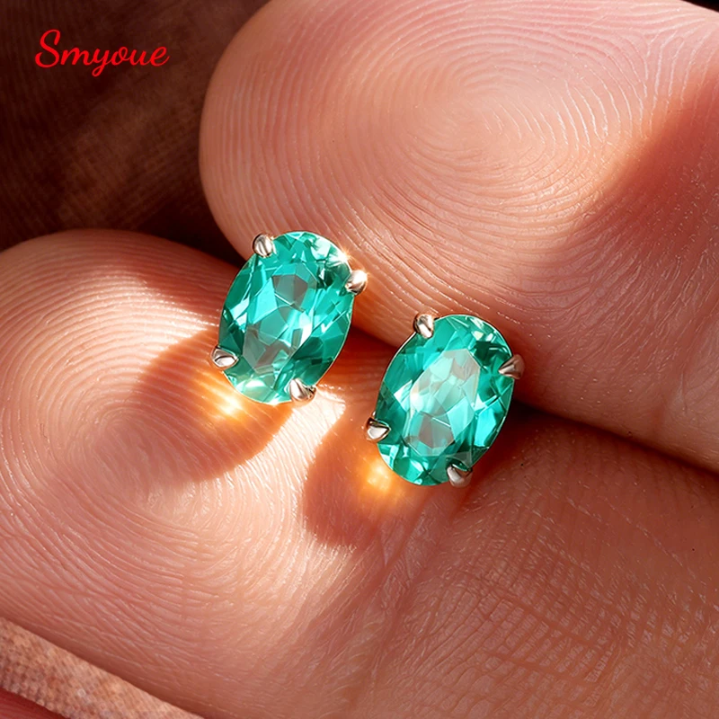 

Серьги-гвоздики Smyoue с овальными лабораторными изумрудами 1-2 карата, покрытые 18-каратным золотом, для женщин, с муассанитом, из стерлингового серебра S925