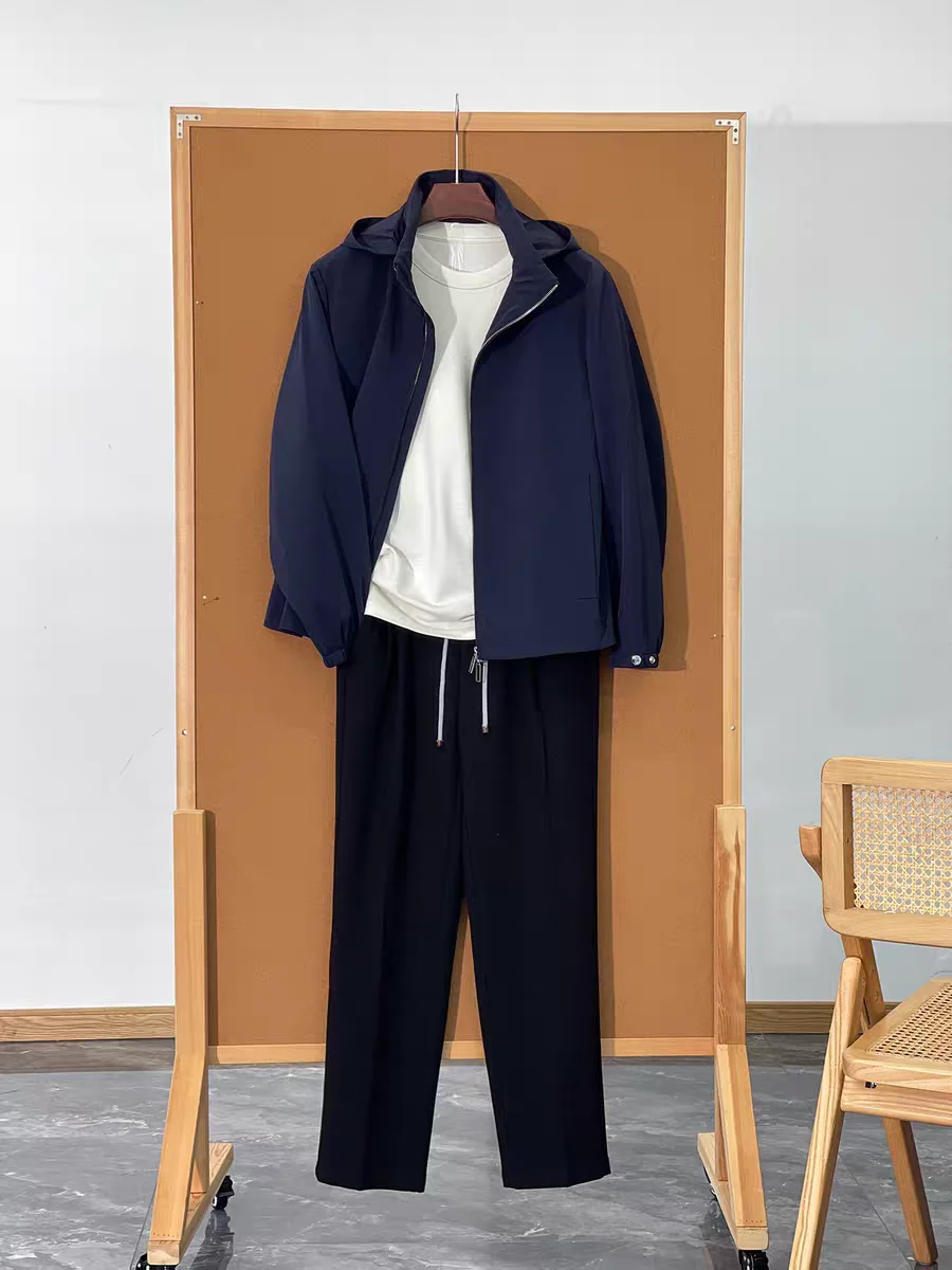 

Men's Autumn Winter Faion Casual Windproof Waterproof Fabric Hooded Stand Collar Jaet Coat Stand Fit Linen 00% Pure C...