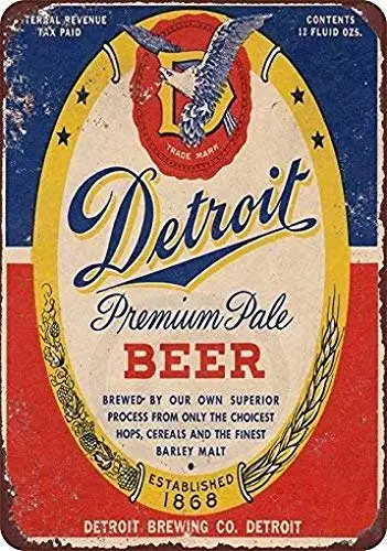 Fsdva Funny Tin Sign Decor  Detroit Premium Pale Beer Brewing Metal Wall Signs for Street Home Outdoor Decor