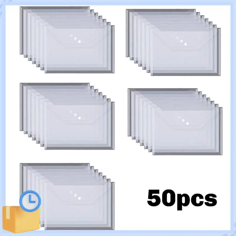 Popular 50PCS Transparent Waterproof Envelope Folder With Buttons A4 Size Thickened Plastic Material For School Office