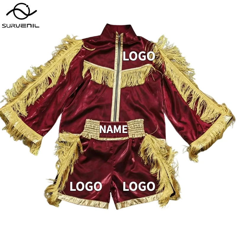 Muay Thai Boxing Uniform Set Zip-Up Robe with Wide Sleeves and Matching Shorts Training and Competitions Boxing Entrance Outfit