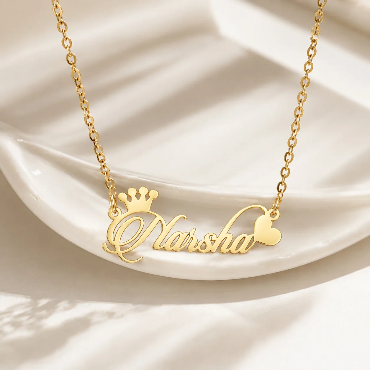 Luxury Personalized Stainless Steel Name Necklace With Multiple Crown Star Butterfly Heart Charms In Gold Or Rose Gold Plated