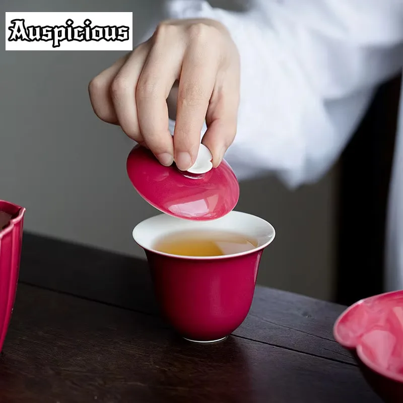 

125ML Boutique Carmine Glaze Ceramic Tea Tureen Chinese Tea Make Hand Grab Bowl Gaiwan With Cover Household Kung Fu Teaware Set