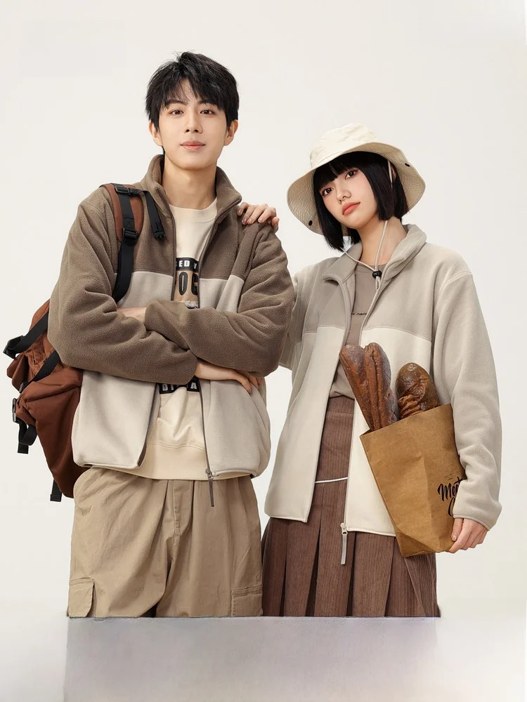 Snow Flying 2026 Spring Winter Unisex Stand Collar Fleece Patchwork Jacket Comfortable Casual Japanese Style Women's Coat
