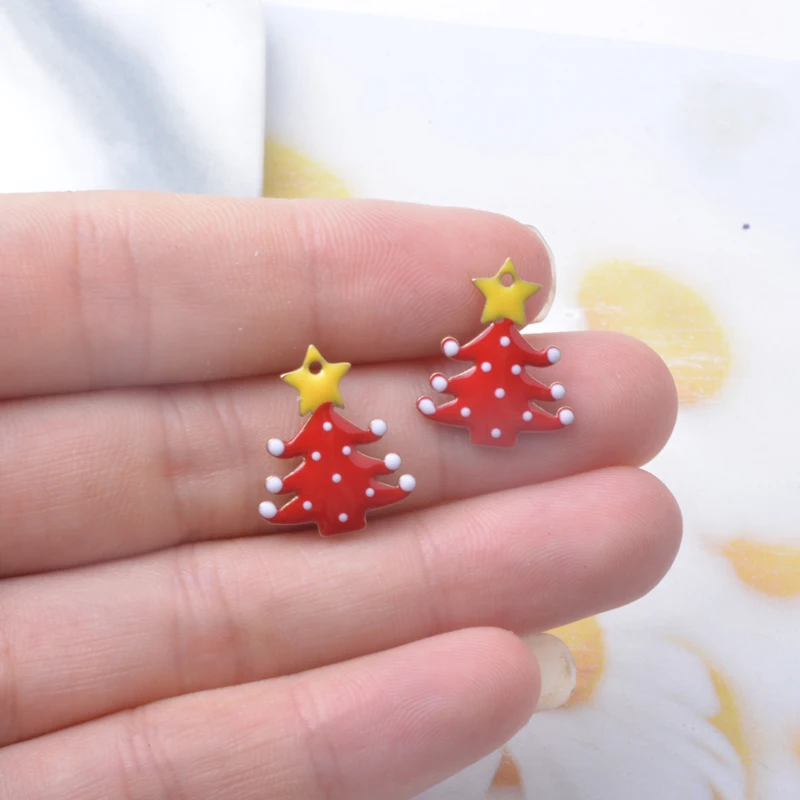 6 Stück Weihnachtsbaum-Anhänger aus emailliertem Kupfer, beidseitig mit Tropfenlackierung, bunte Anhänger für DIY-Schmuckzubehör – Detail 4