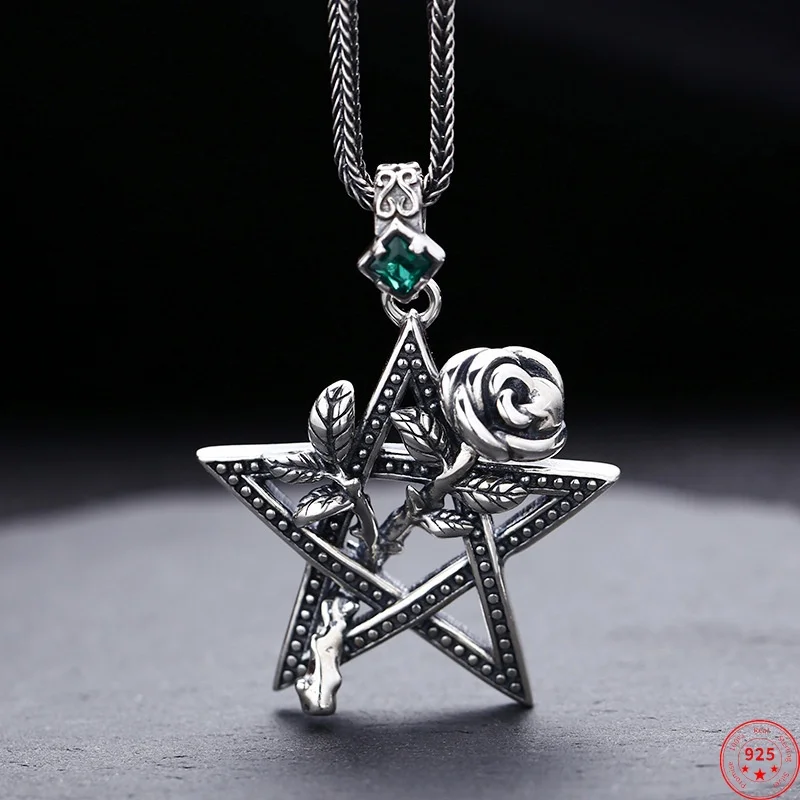 Genuine S925 Sterling Silver Pendants for Women Men New Fashion Hollow Rose Flowers Hexagram-star Punk Jewelry Wholesale