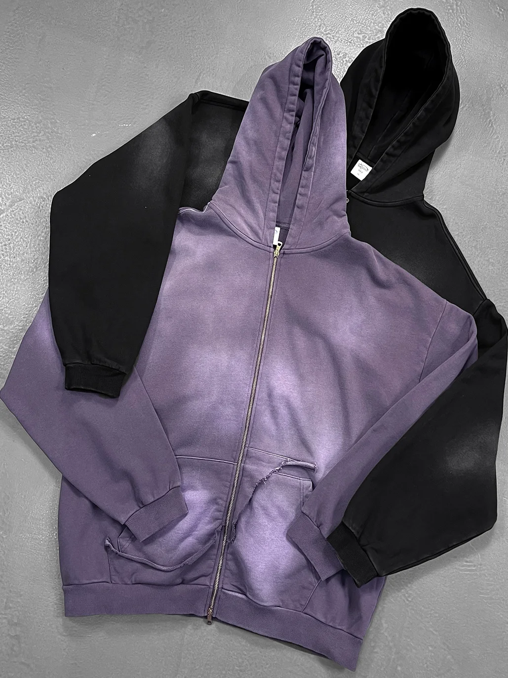 2025 New Autumn New Zipper Cardigan Sweatshirt Unisex Vintage Distressed Gradient High Street Hooded Loose Jacket