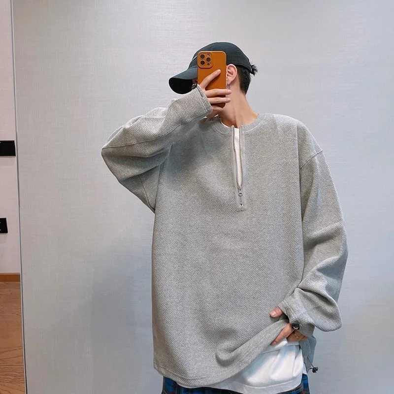 

Свитшот с V-образным вырезом и молнией, весенне-осенний, свободный, в клетку, с длинными рукавами, уличный стиль, повседневный, удобный топ для подростков