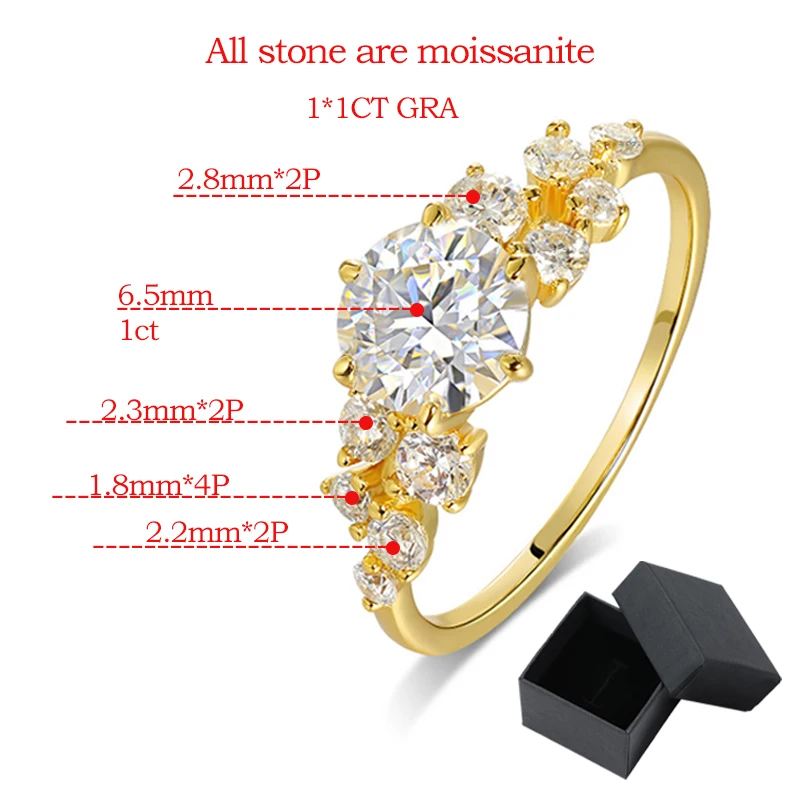 Syoue cincin 14K 10k warna kuning emas 1.3cttw untuk wanita, perhiasan kualitas mewah, cincin pernikahan berlian Lab berkilau