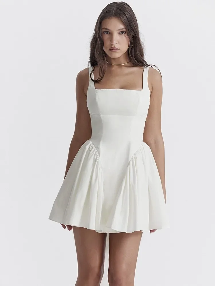 Ximina-Mini vestido sem laço sem costas para mulheres, vestido sexy sem mangas, robe de banquete branco, roupa chique feminina, robe quente, Traf, 2024