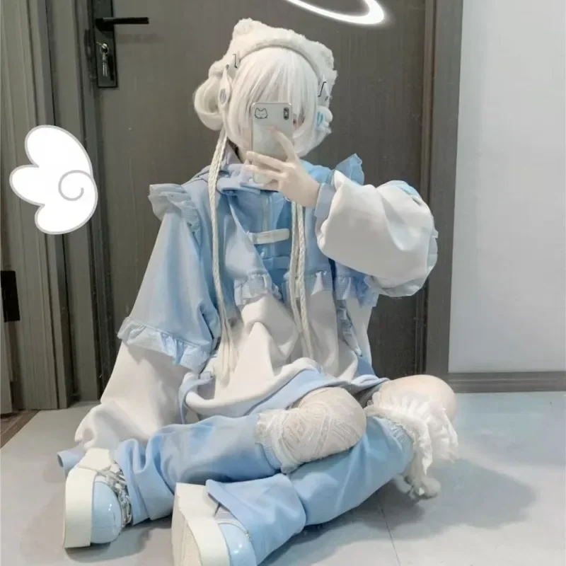 Harajuku قلنسوة بسحاب معطف المرأة كبيرة الحجم الحلو فضفاض ملابس خارجية غير رسمية ثقافة فرعية Y2K اليابانية Kawaii لوليتا تصميم هوديس COS #2