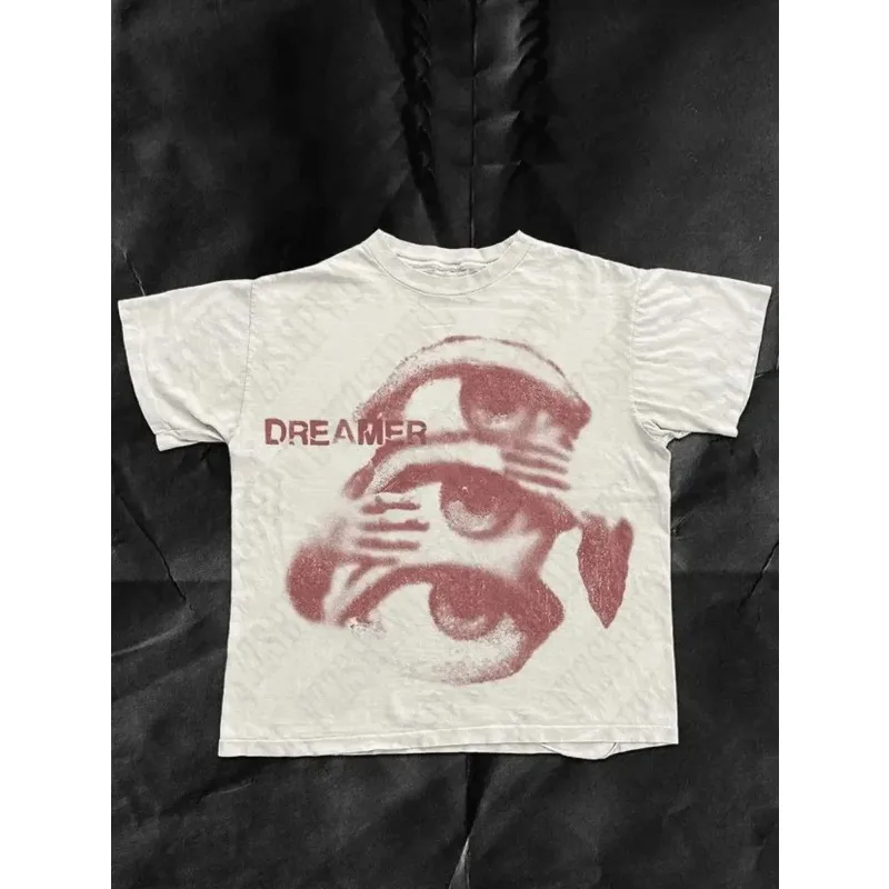 Women's Y2K style printed T-shirt - White T-shirt with eye-catching EAMER and red eye pattern - Daily street style top