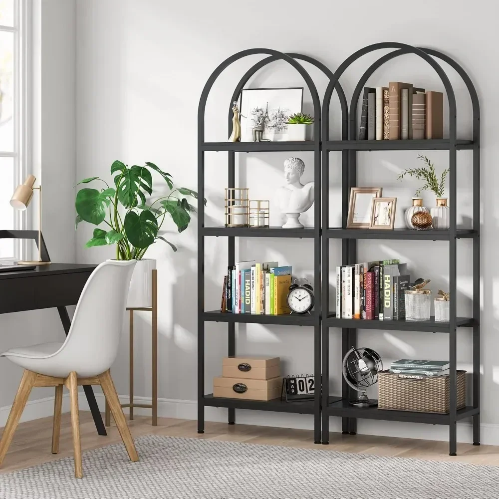 Open Bookshelf, Wood Bookcase Storage Shelves with Metal Frame, Freestanding Display Rack Tall Shelving Unit for Office