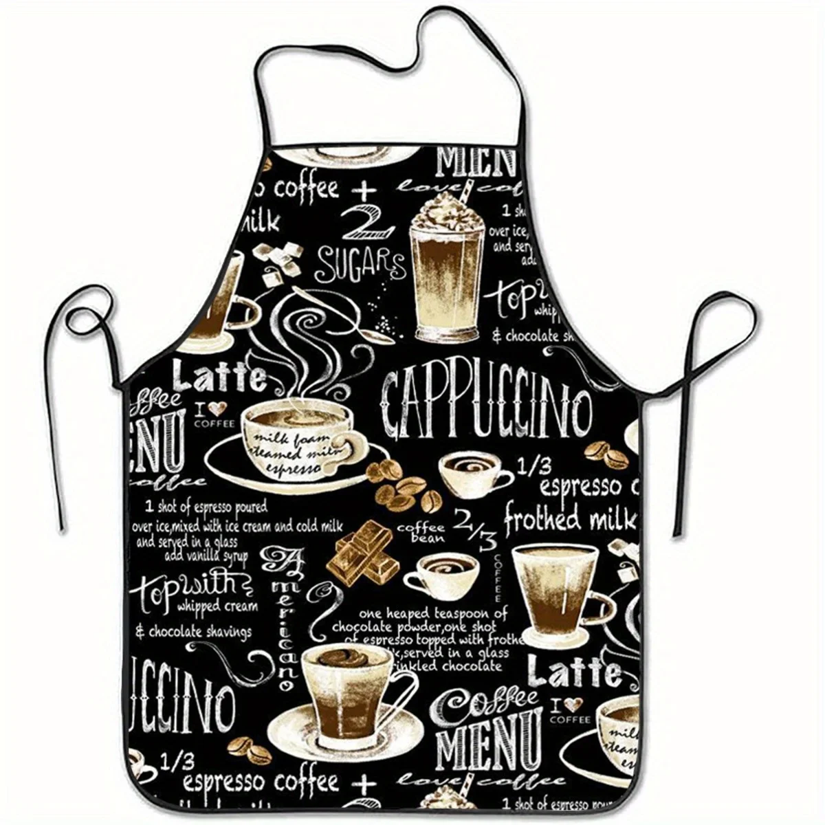 

Coffee Apron Unisex Kitchen Baking Apron with Menu Desertions Print Comfortable for Home and Cafe Use