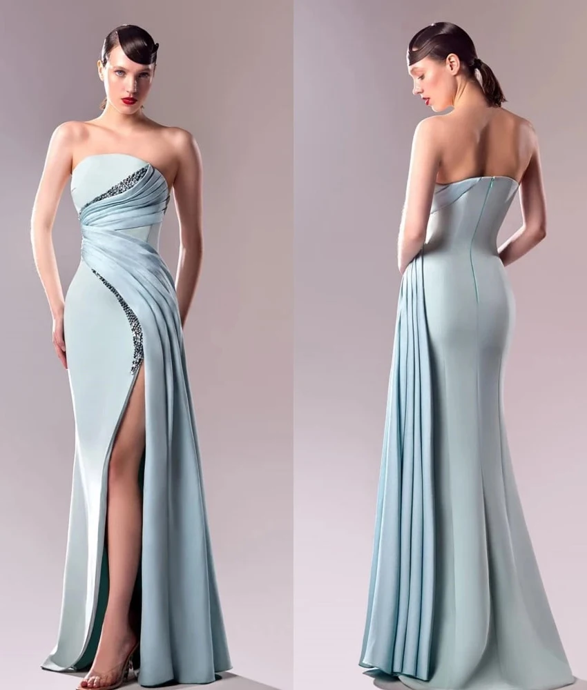 

Изысканное вечернее платье MCDV в стиле русалки с жемчужной вышивкой, без бретелек, без рукавов, в пол, для торжественных мероприятий