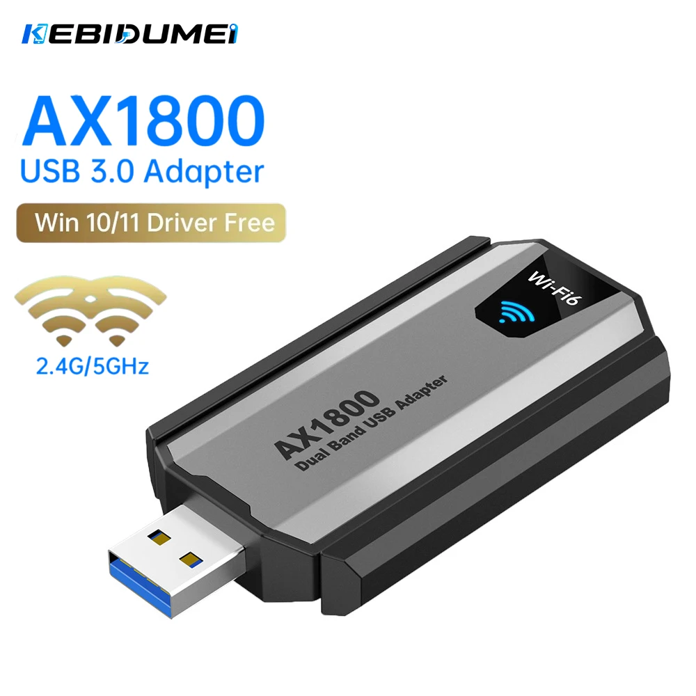 

KEBIDUMEI WiFi 6 USB Adapter 1800Mbps Wireless Network Card Dual Band 2.4 5GHz Network Card for Laptop Free Drive Windows 10/11