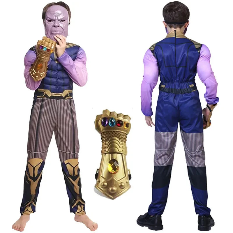 Thanos Supervilão Cosplay Traje para Crianças, Macacão Muscular, Halloween, Birthday Party, Kids Party