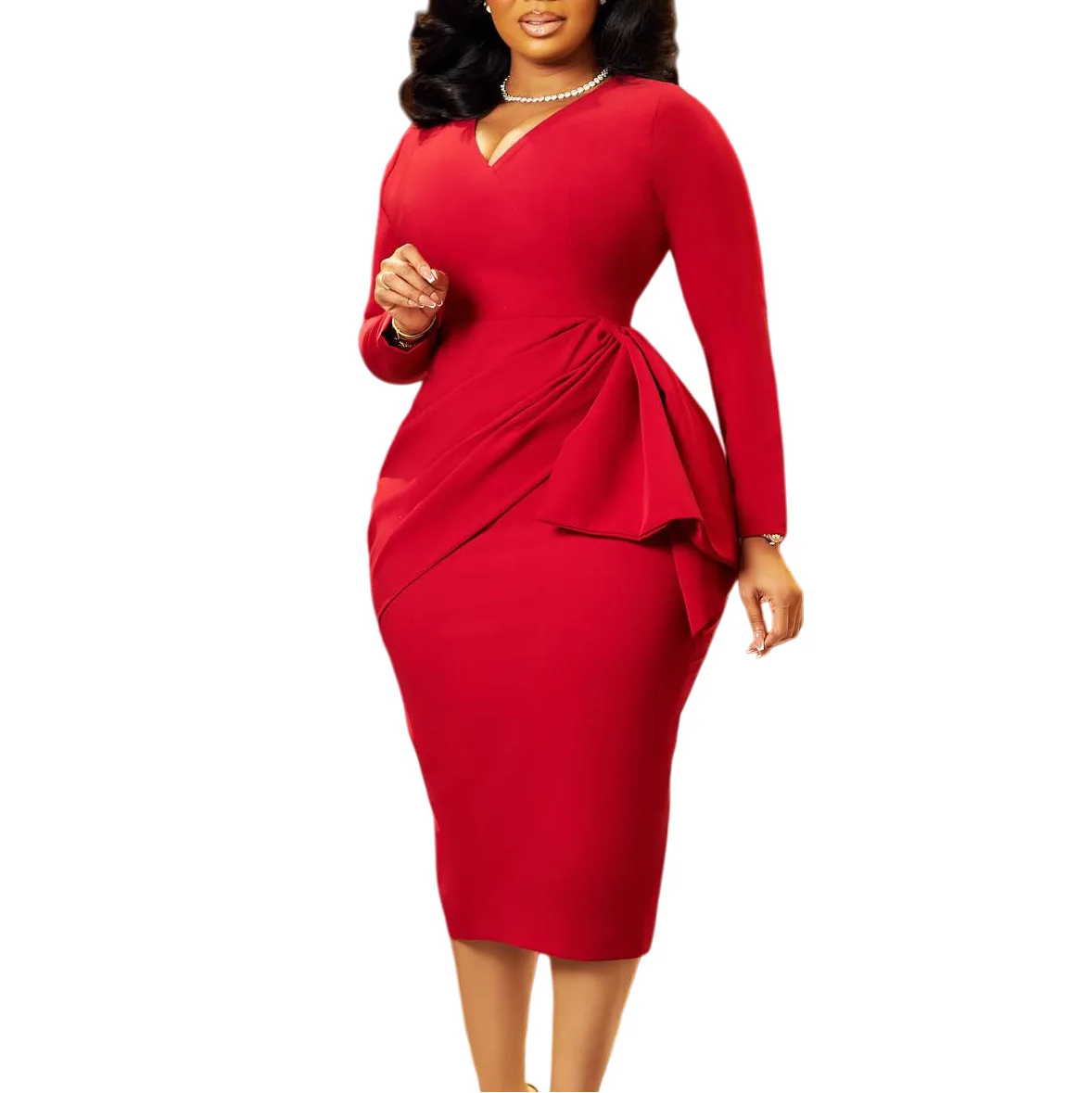 

Dashiki African Dresses for Women 2026 Spring Autumn African Long Sleeve V-neck Bodycon Midi Dress Africa Clothing Outfits