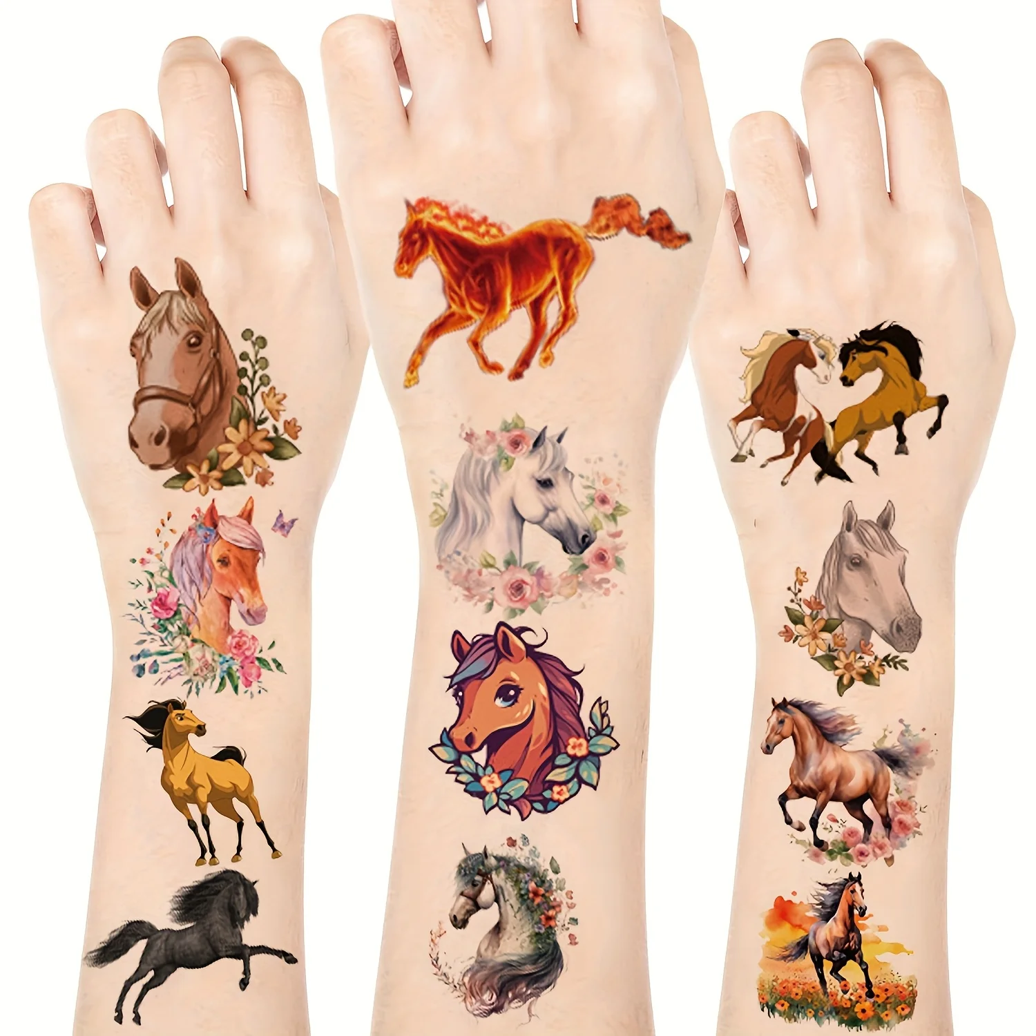 

20 листов временные татуировки с лошадьми, наклейки на тематику дня рождения, вечерние принадлежности, украшенные татуировками, подарками