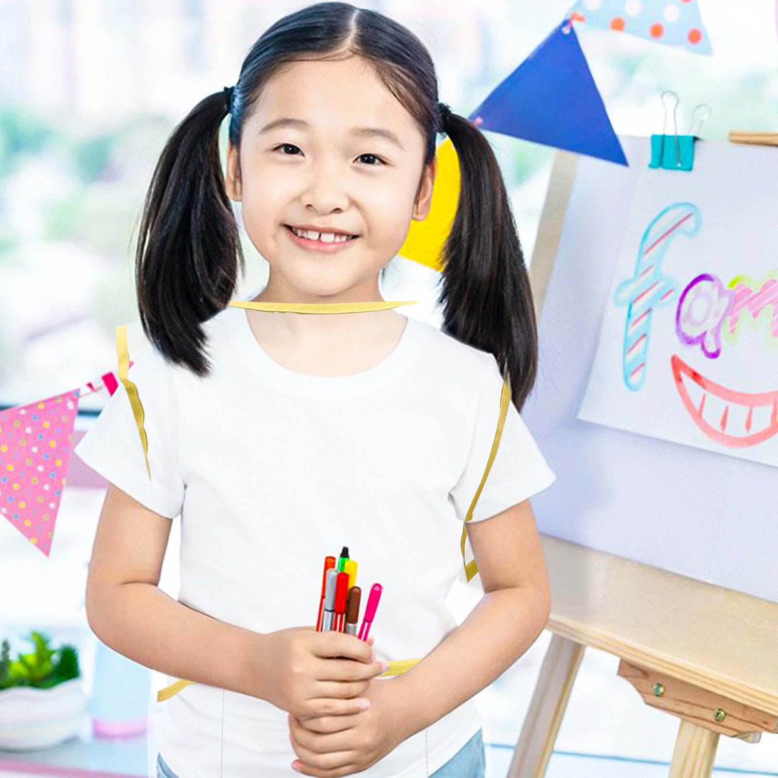 

Kids Art Waterproof Painting Smock For Children Transparent Design Sticky Buckle Baby Feeding Apron Diy Drawing Accessory School
