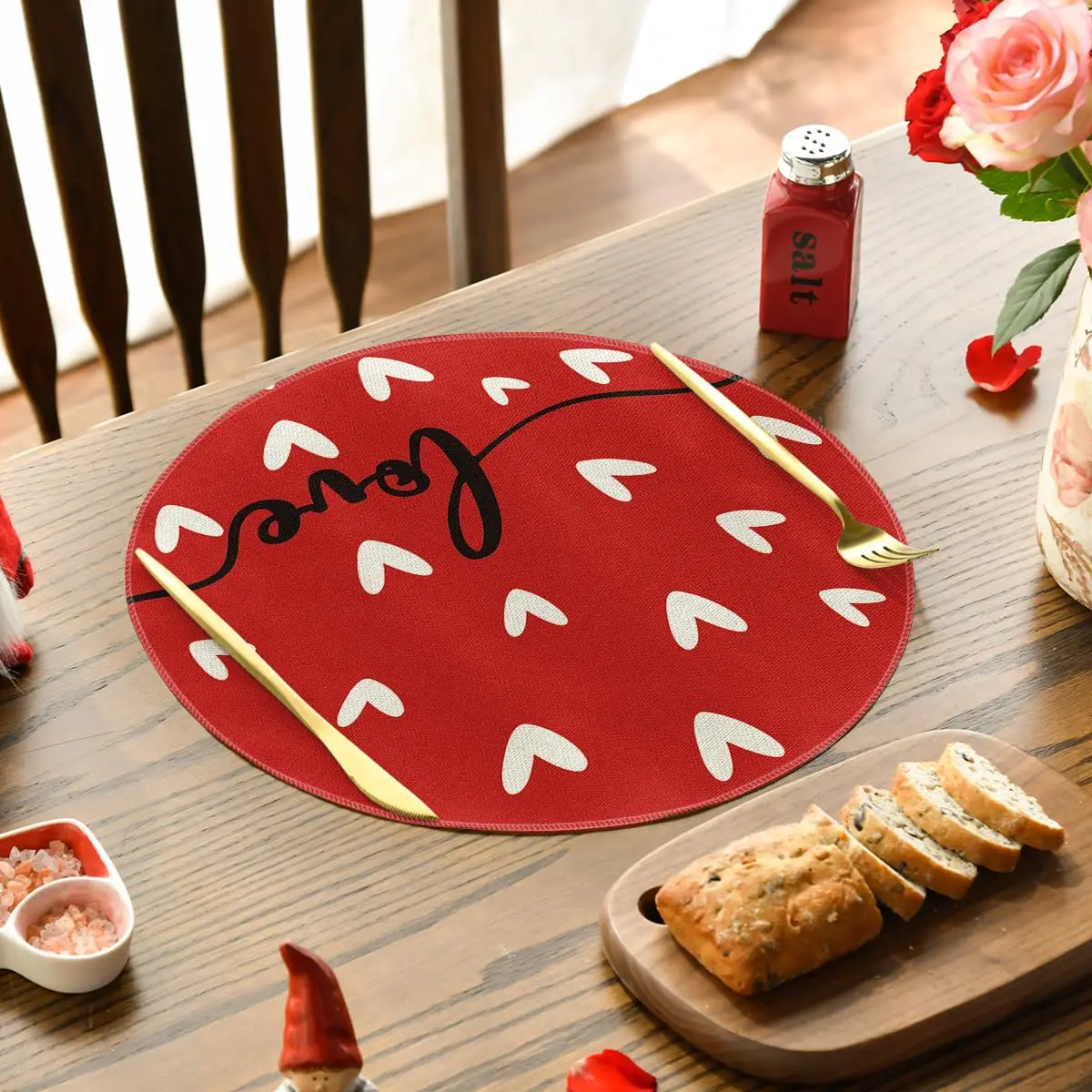 VIKAMA 4/6 Stück runde Essensmatte zum Valentinstag, LIEBE-Thema, Essensmatte, Jahrestagsgeschenk, romantische Esstischdekoration