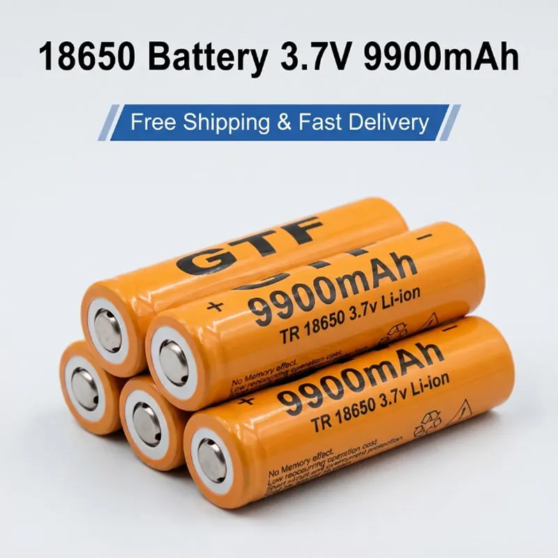 

18650 Battery 3.7V 9900mAh Li-ion Rechargeable with Battery Charger, Ideal for LED Flashlights and Torches