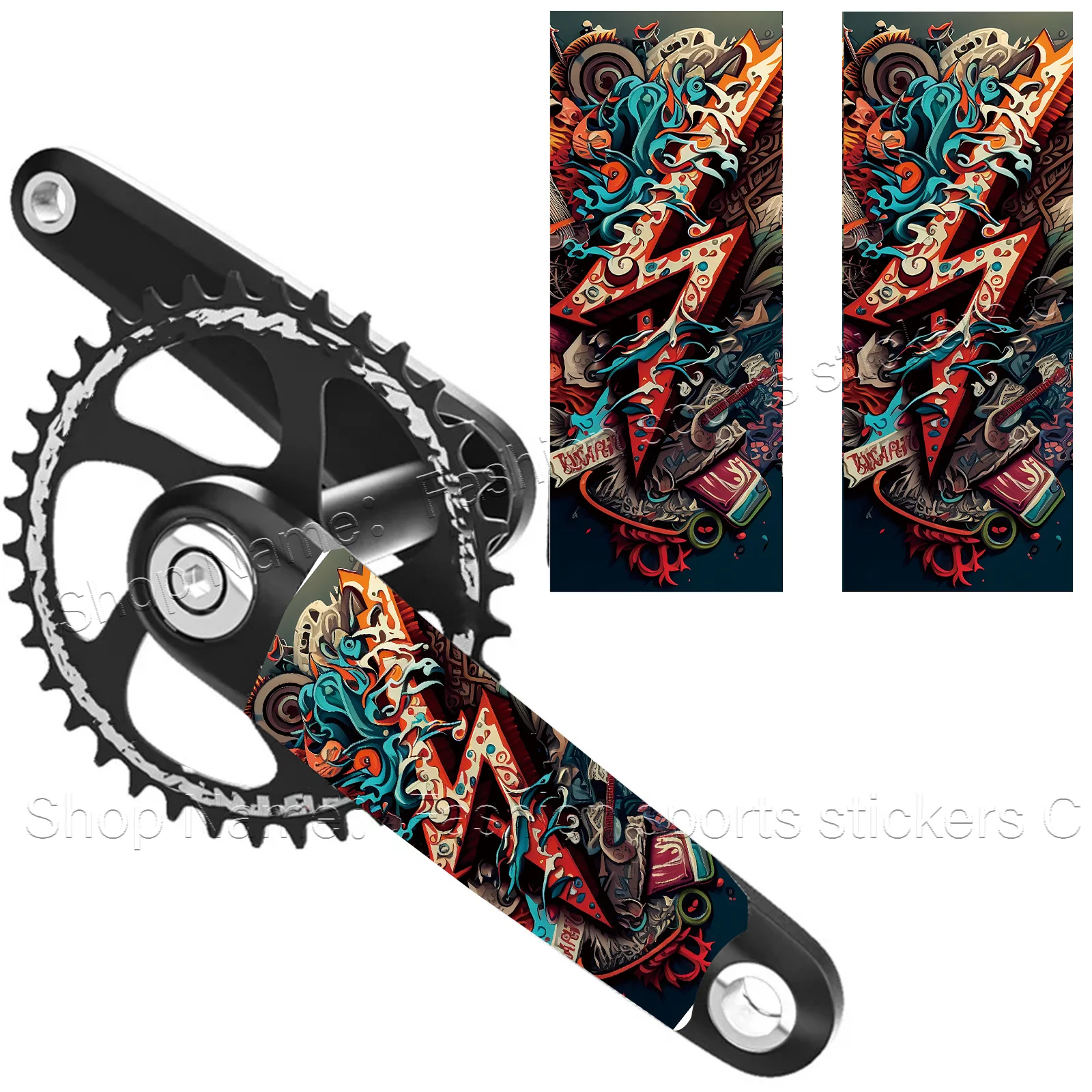 1 Pair Rock Lightning Graffiti Waterproof Anti-Scratch Crank Stickers For MTB Road Bike Crank Arm Decor