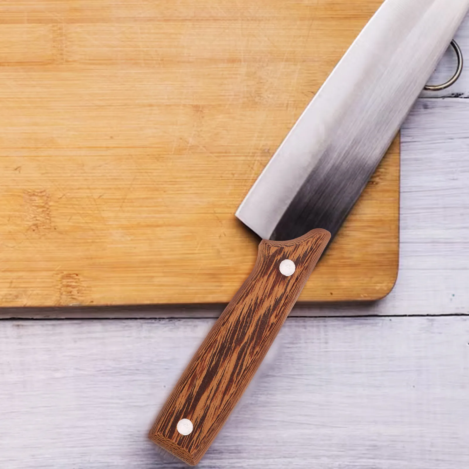 2Pcs Heavy Duty Cutter Handle Replacement for Kitchen Knives Wood Core Stainless Steel Outer Smooth Comfortable Grip Chopping