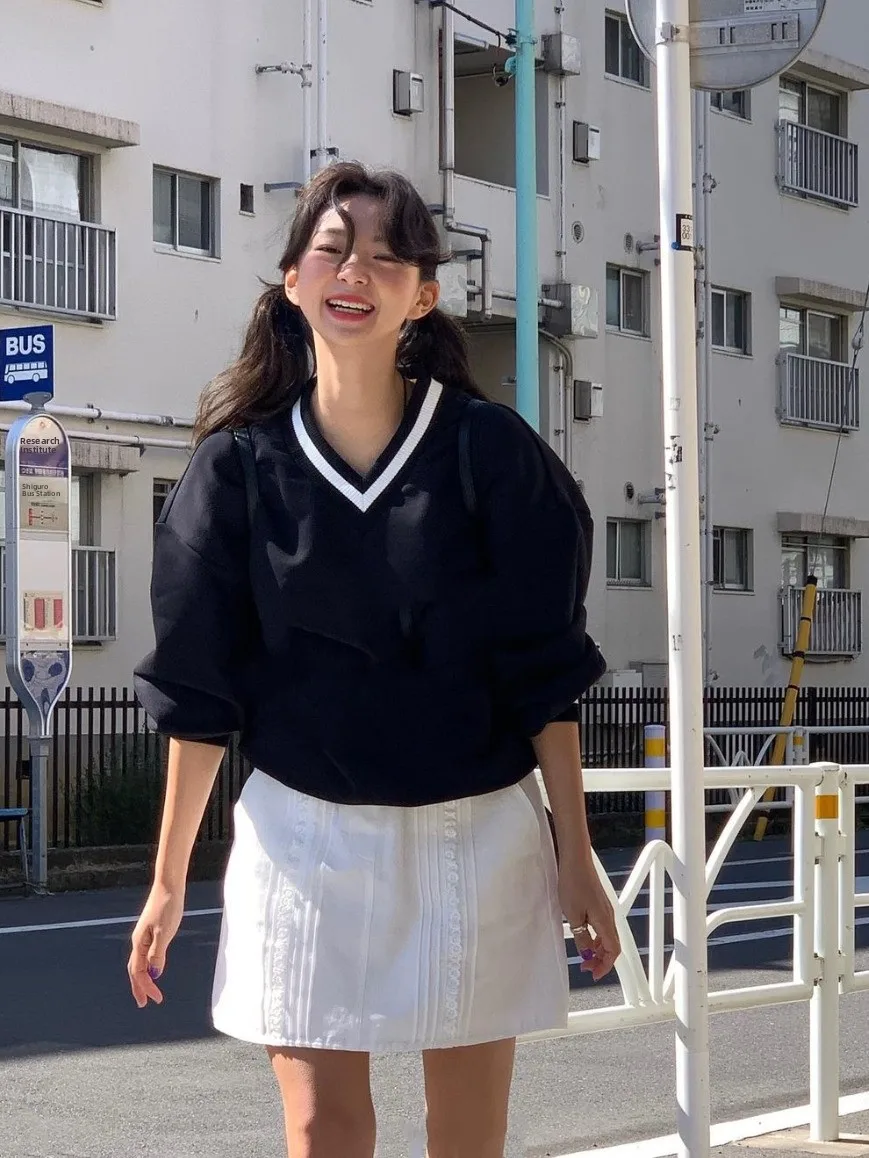 

Простая юбка трапециевидной формы с высокой талией из смеси хлопка, корейский Sle, женская весенняя коллекция Faion Overduefl ** Design Sensation