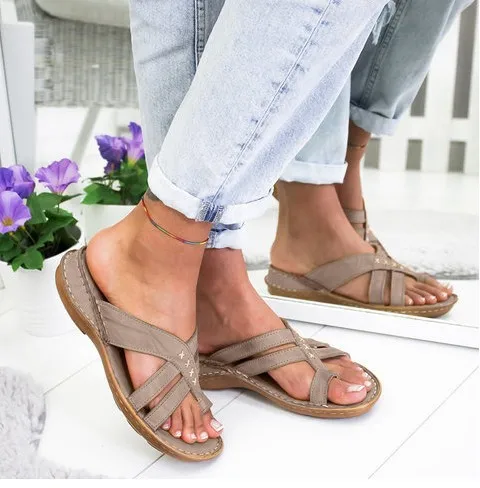 New Women Wedge Sandals Casual Flat Shoes Female PU Casual Summer Shoes for Women Flip Flop Flats Ladies Beach Slipper Sandal