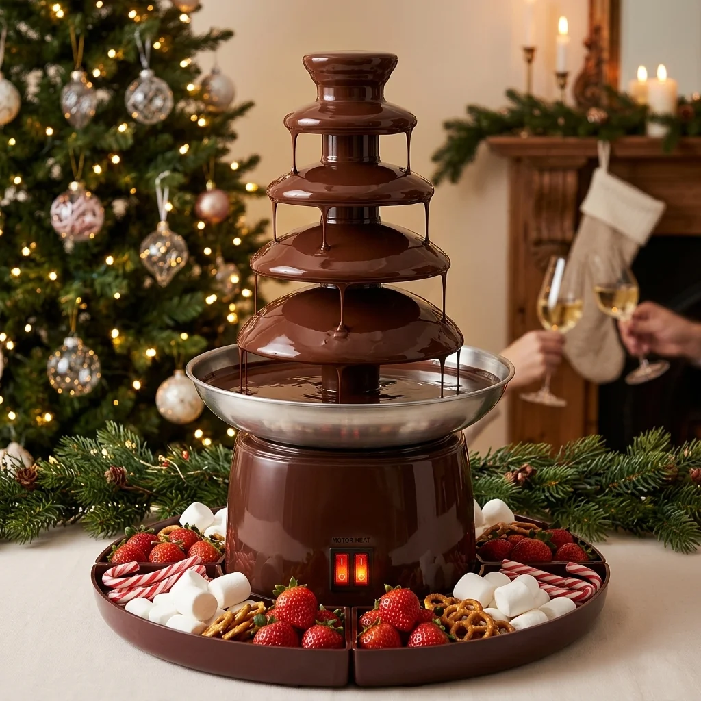 

6-Layer Chocolate fountain melting tower with creative fruit platter, for living room home use, home appliance
