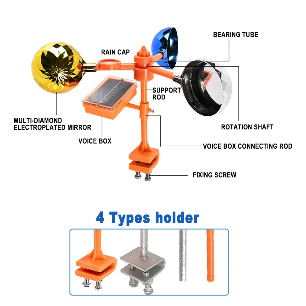 Solar Bird Repellent 360°Reflective Scare Devices with Sound Deterrent Balcony Garden Farm Yard Solar Powered Bird Repeller