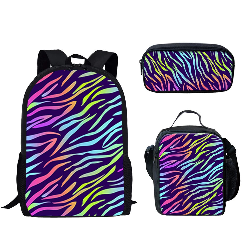 Tiger Stripes Pattern Design 3Pcs School Bags Set for Teen Boys Girls Casual School Bag Lunch Bag Pencil Case Lightweight Gift