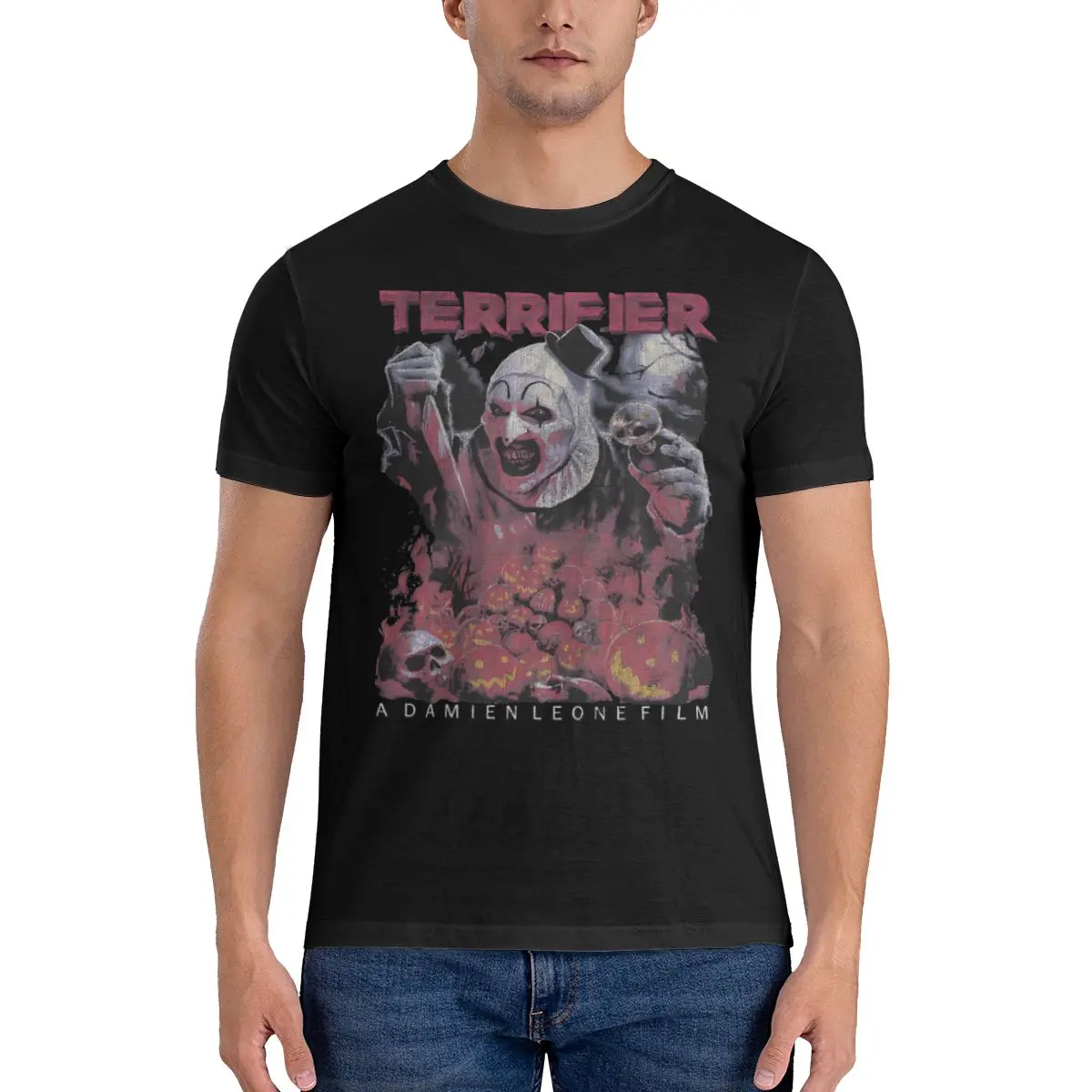 Joker Schädel Kopf T-Shirt für Männer terrifier Horrorfilme Vintage 100% Baumwolle T-Shirt Rundhals ausschnitt Kurzarm T-Shirts