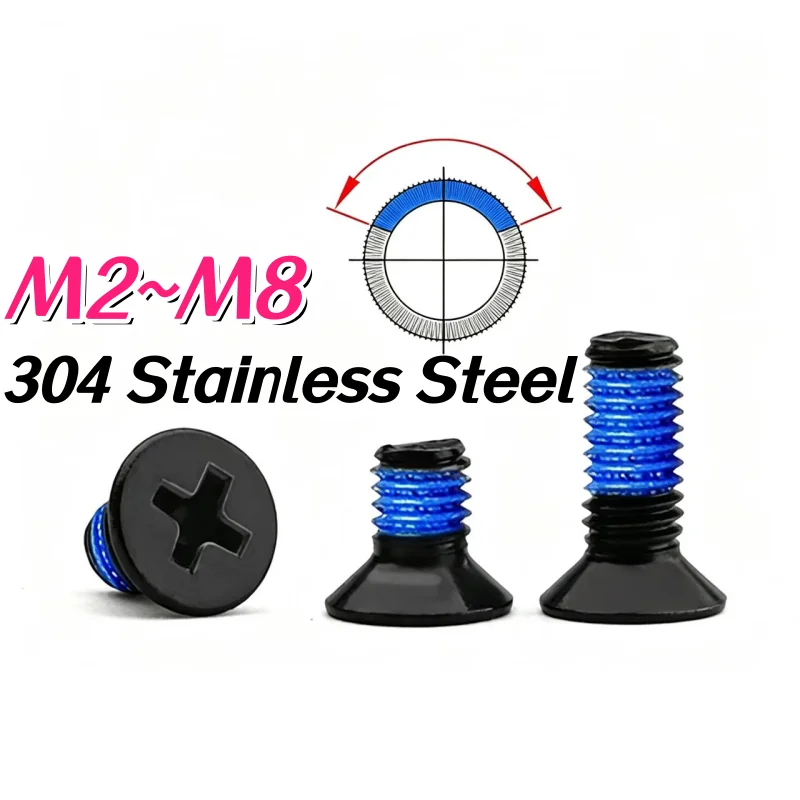 Black A2-70 304 Stainless Steel M2 M2.5 M3 M4 M5 M6 M8 Blue Dispensing Cross Phillips Flat Countersunk Head Screw