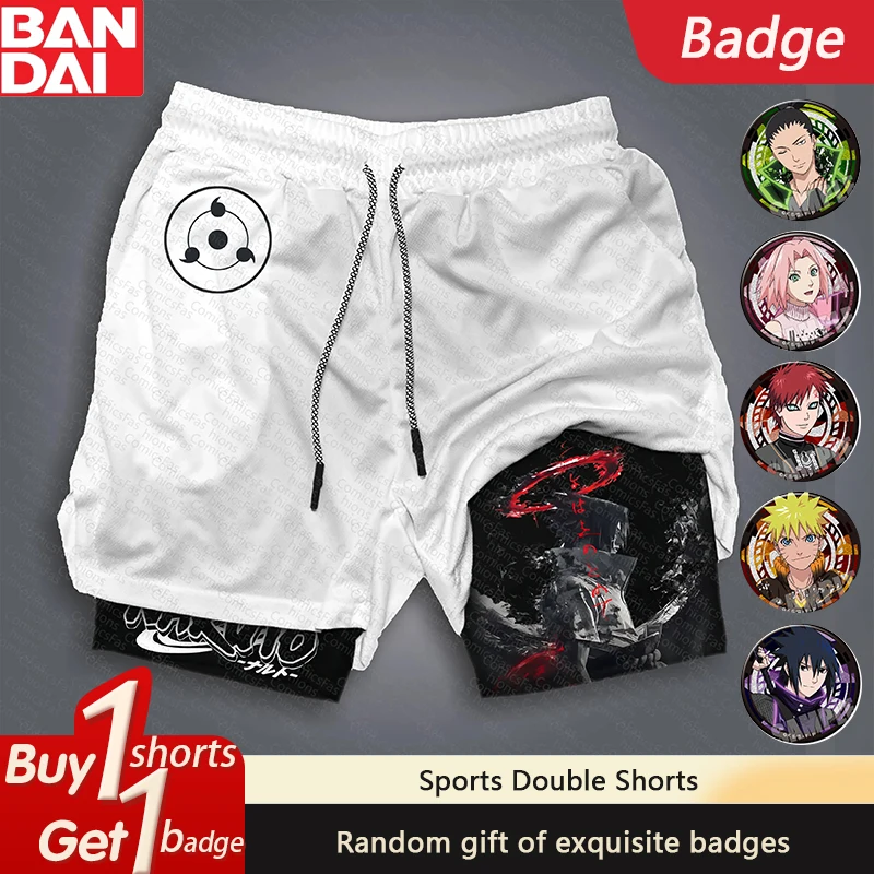 Naruto Anime Sasuke Peripheral Print Summer Double-layer Shorts Men's and Women's Commuting Sports Daily Sports Shorts