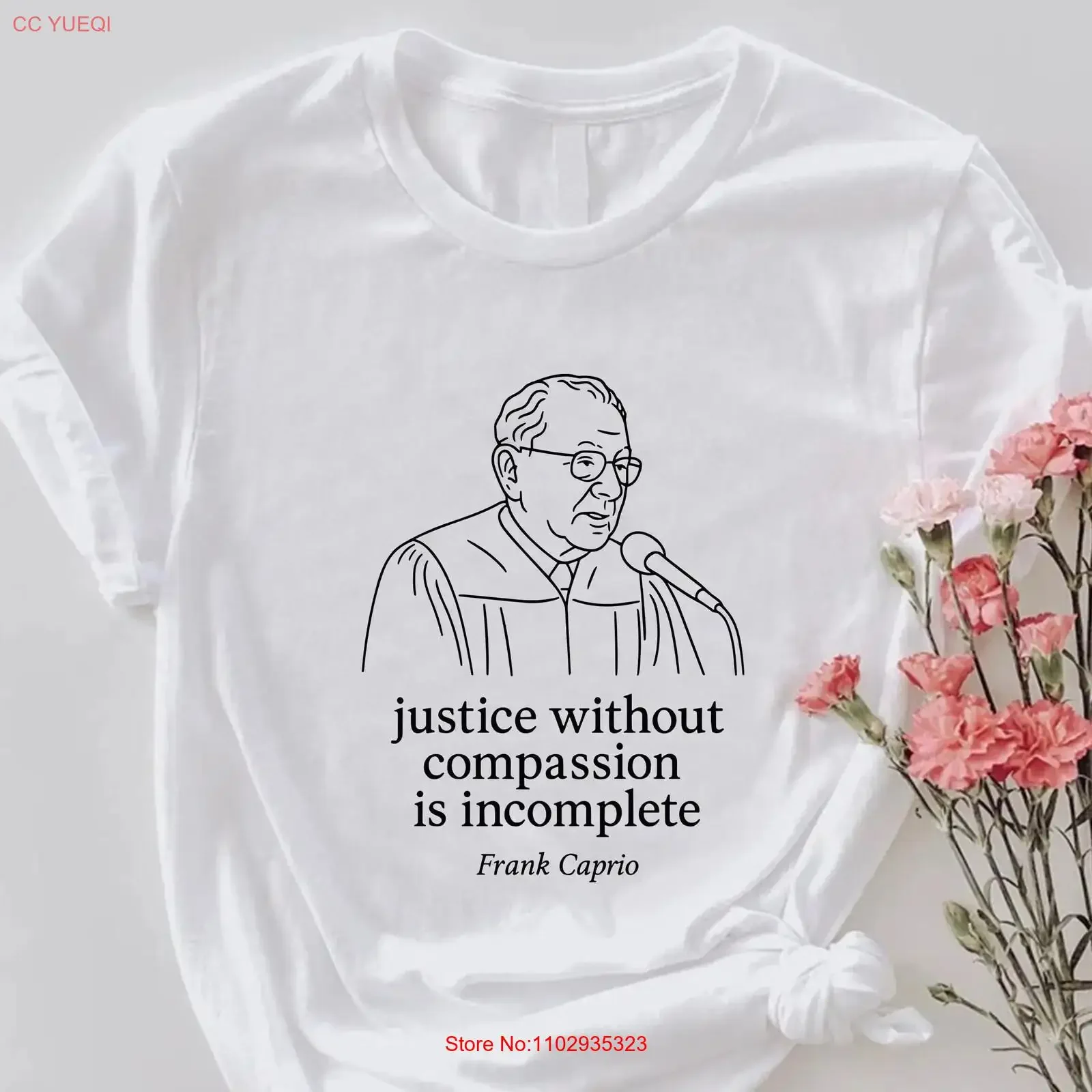 T-shirt Justice Sans Compassion Frank Caprio vintage, légèrement délavé, légèrement décontracté, respirant, streetwear, mode homme, confortable