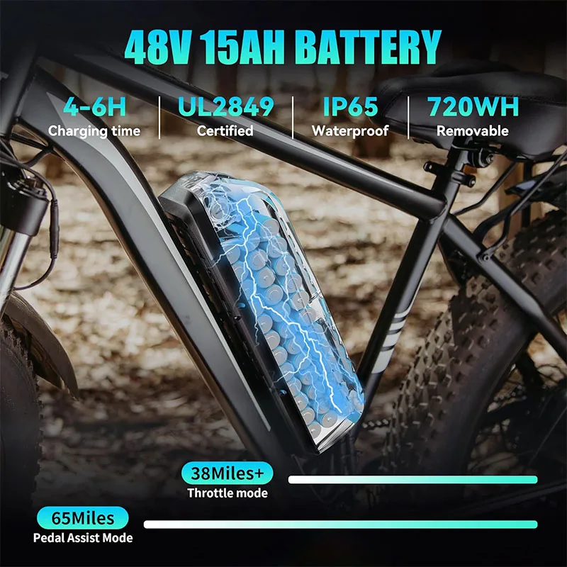 Unisex Electric Bike EB26 1000W Motor 48V15AH Battery 26 Inch Fat Tire Mountain Electric Bicycle All Terrain Off-Road E-Bike image 7