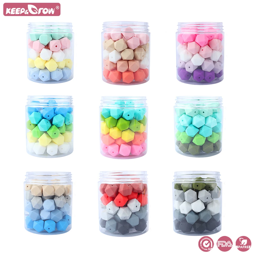 25pc Silicone Beads Hexagon Beads 14mm Food Grade DIY Silicone Teether Pacifier Clips Necklace Accessories Baby Teething Beads