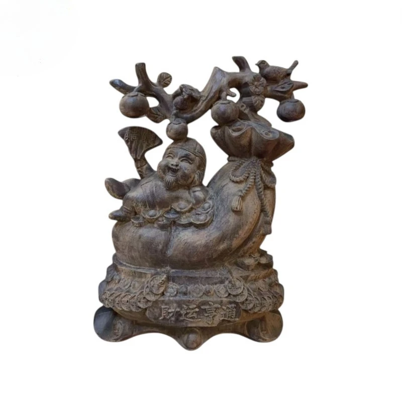 Wooden Carving of The God of Wealth for Prosperity Decor Figurine and Treasure for The Living Room