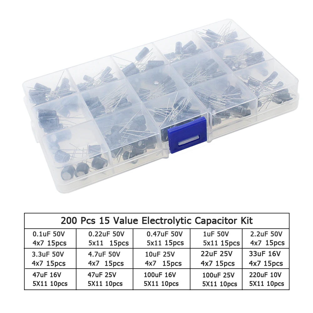 120/200/500 قطعة 16V 25V 50V 0.1 فائق التوهج - 1000 فائق التوهج الألومنيوم مُكثَّف كهربائيًا صندوق أدوات متنوعة 1 فائق التوهج 4.7 فائق التوهج 10 فائق التوهج 47 فائق التوهج 220 فائق التوهج 330 فائق التوهج 470 فائق التوهج