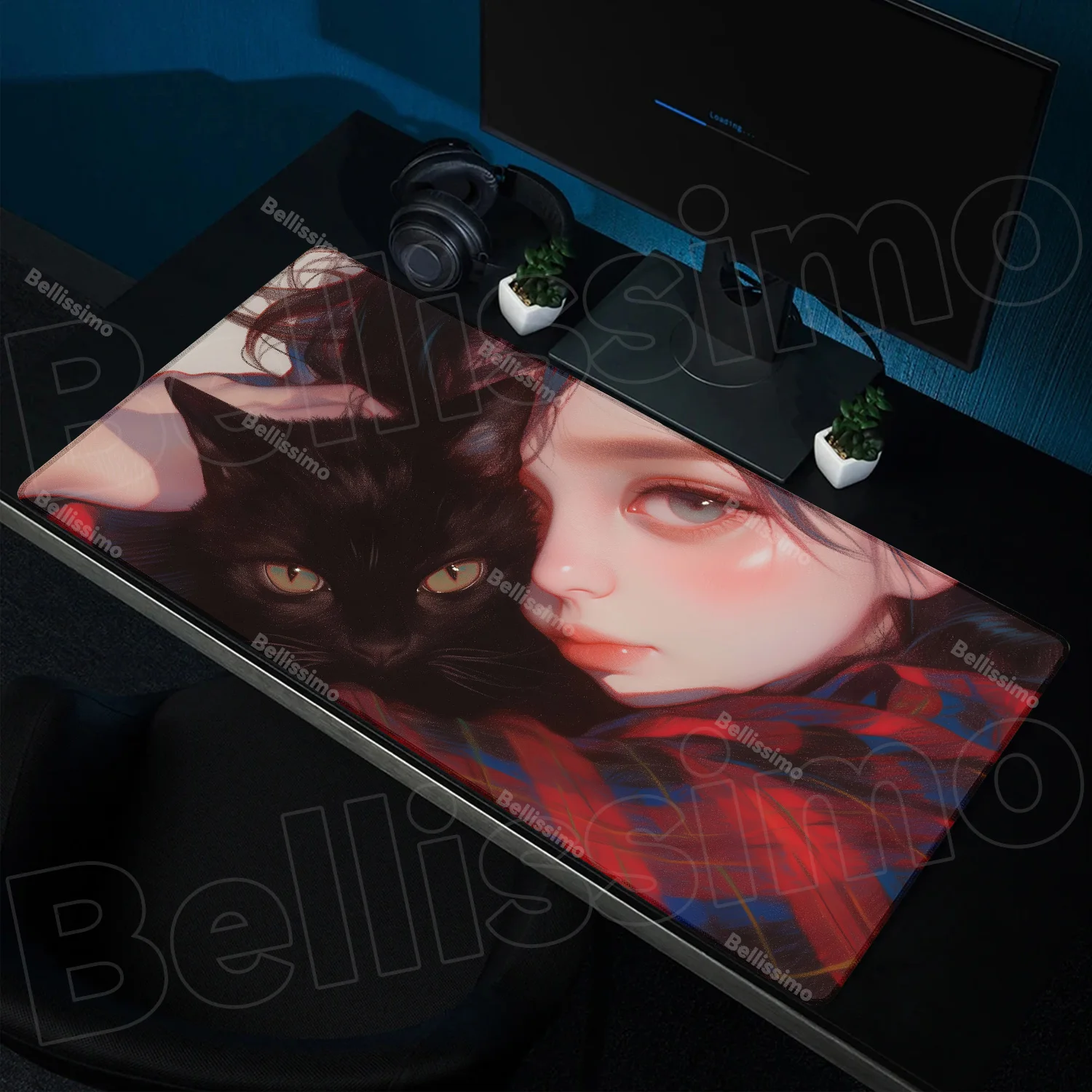 

Cute Black Cat Girls Mouse Pad New Large Computer Office Game Table Mats Rubber Anti-slip PC Keyboard Mousepad Long Desk Pads