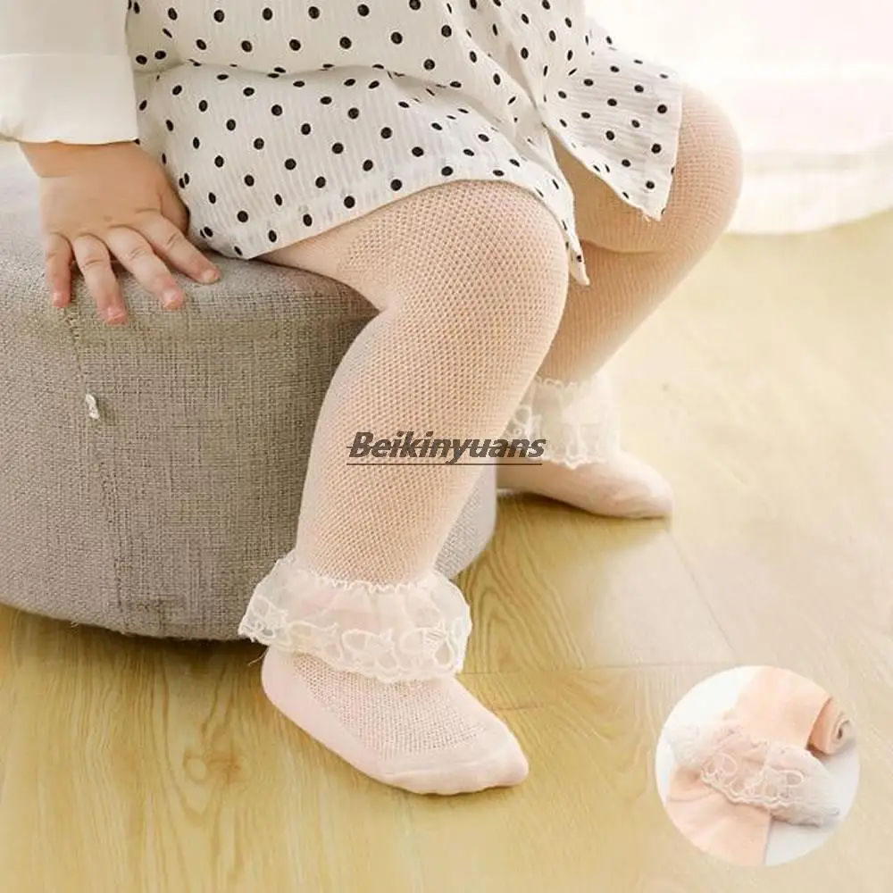 Children's pantyhose spring and summer thin breathable girls mesh pantyhose air conditioning room lace baby bottom socks