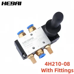 HEBAI 4H210-08 5/2 Way Hand Lever Operated Control Pneumatic Manual Valve With Muffler and Quick Fitting Select