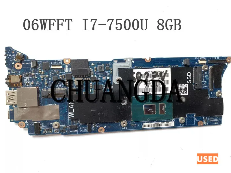 

USED For dell xps 13 9360 caz00 LA-D841P laptop computer motherboard with / sr2zv I7-7500U cpu 06WFFT 0J736N I7-7500U 8G
