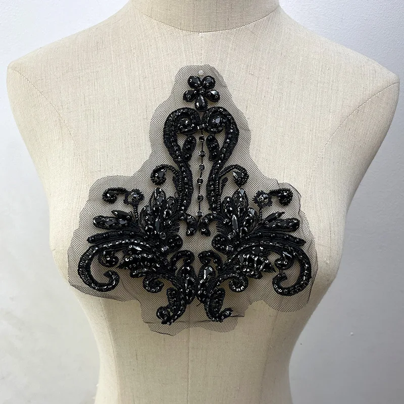 

Heavy Embroidered Glass Rhinestone Crystal Brooch Applique DIY Wedding Dress Collar Patch Embellishment Accessories