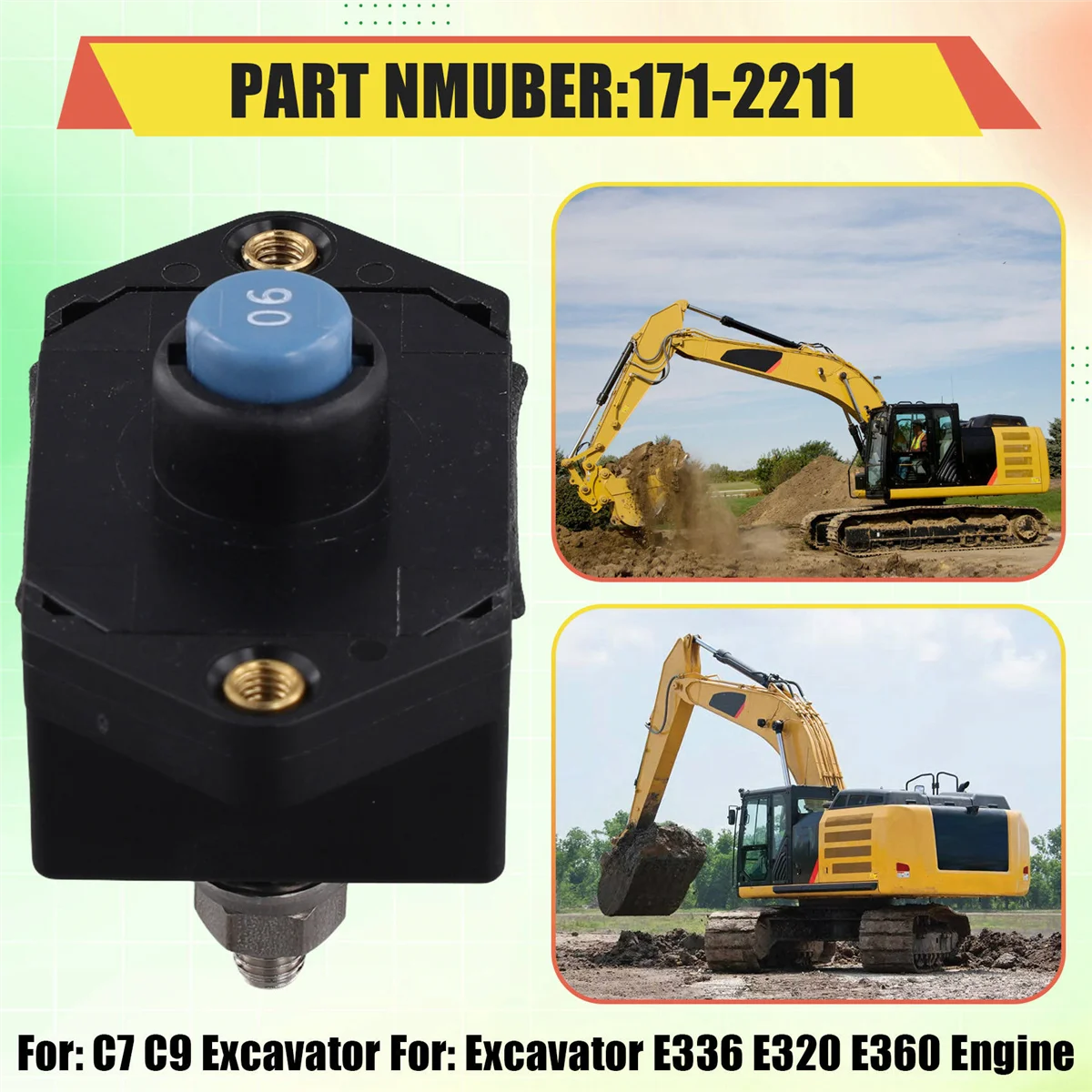 Picture 6: 171-2211 Excavator Relay Circuit Breaker for C7 C9 Excavator CAT E336 E320 E360 Engine
