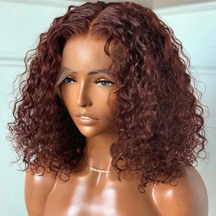 Chocolate Dark Brown Short Bob Deep Wave 13x4 Lace Frontal Wig 100% Human Hair Brazilian Remy Hair Colored Bob Lace Front Wig